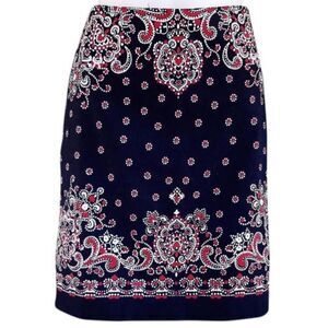 Talbots Navy Blue, Red & White Nautical Paisley Floral Pencil Skirt 8